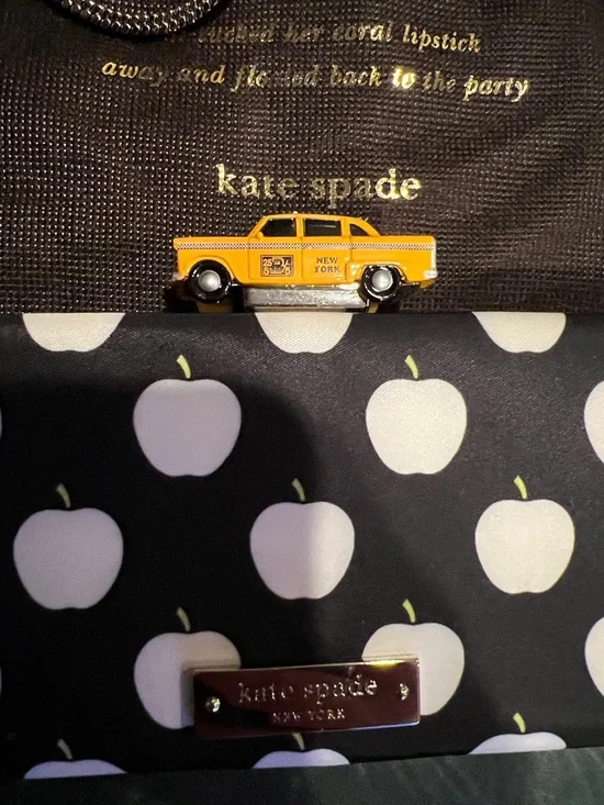 kate spade Black and White Apple Print Clutch with Yellow Taxi Clasp - Picture 3 of 8